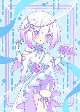 Anime Girl with Hydrangeas