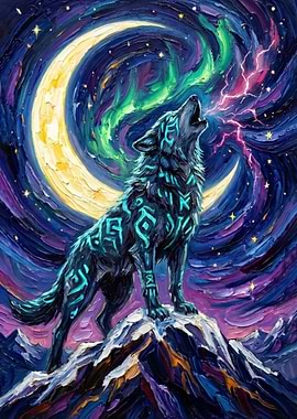 Wolf Howling at Moonlit Night