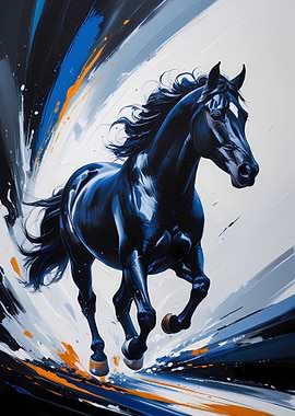 Dynamic Black Horse Painting