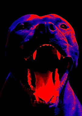 Dog with Open Mouth, Red and Blue