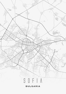 Sofia, Bulgaria - Minimal City Map Poster, Contemporary Street Wall Art