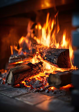 Burning Firewood in Fireplace
