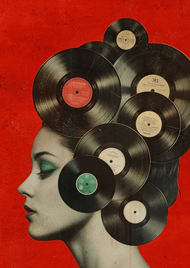 Vinyl Records Retro Woman