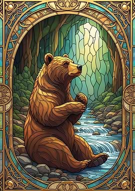 Stained Glass Bear by River