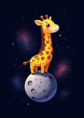 Giraffe on the Moon Cartoon