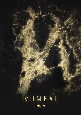 Mumbai, India - Radiant Night City Map Poster, Modern Wall Art