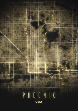 Phoenix, USA - Illuminated Grid City Map Poster, Night Wall Decor