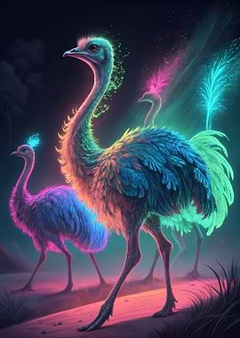 Neon ostriches in a Dreamscape