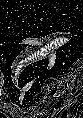 Whale in Space Black and White