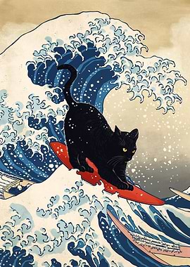 Black Cat in the Great Wave Off Kanagawa