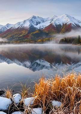 Snowy Mountains Reflecting in Lake