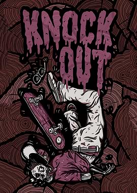 Knock Out Skateboard Accident Illustration