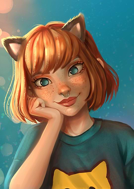 Girl with Cat Ears Digital Art