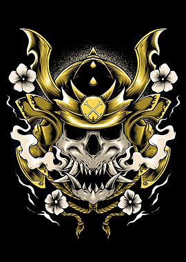 Samurai Skull with Golden Helmet