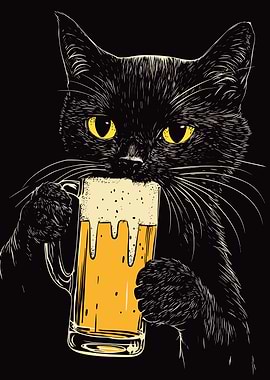 Black Cat drinking beer