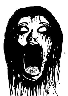 Screaming Horror Figure in Black and White