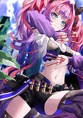 Anime Girl with Lipsticks and Brushes