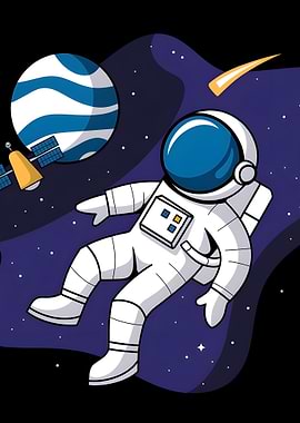 Cartoon Astronaut Floating in Space