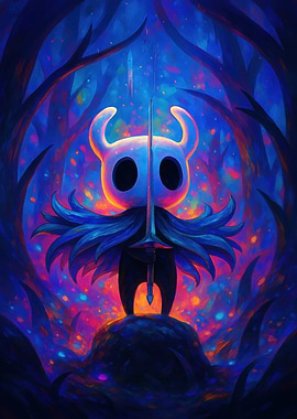 Hollow Knight in a Colorful Forest