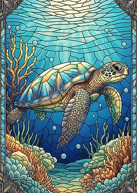 Stained Glass Sea Turtle Illustration