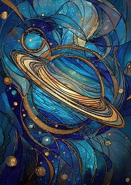Stained Glass Saturn Planet