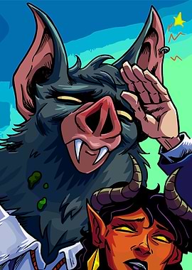 Cartoon Bat-Pig and Demon Character