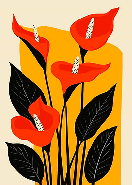 Red Calla Lilies with Black Leaves