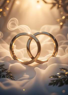 Golden Wedding Rings on White Fabric