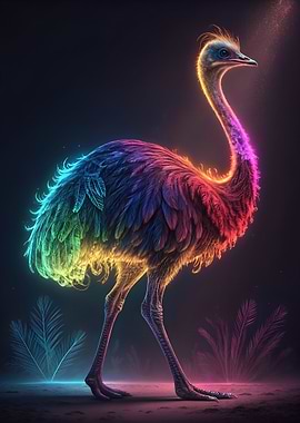 Rainbow Ostrich Neon Art