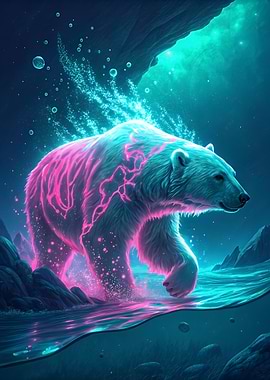 Neon Polar Bear in Arctic Waters