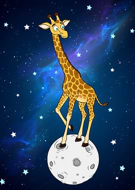 Giraffe on the Moon Cartoon