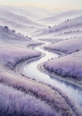Lavender River — Misty Rolling Hills at Dawn