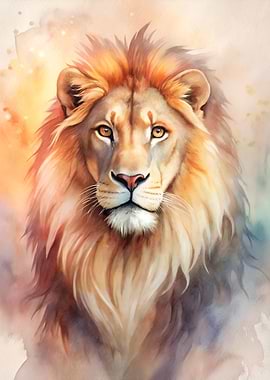 Watercolor Lion Portrait