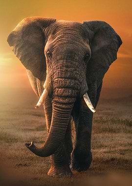 Elephant Portrait at Sunset