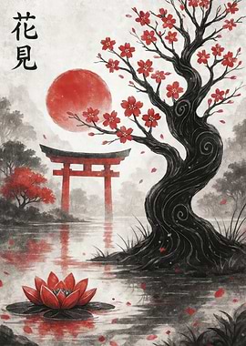 Japanese Garden with Cherry Blossoms