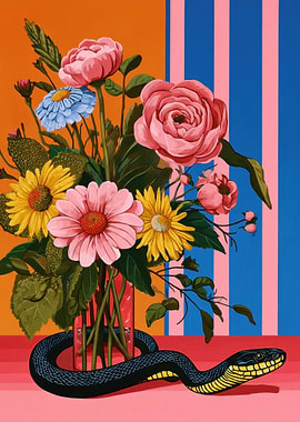 Floral Still Life with Snake