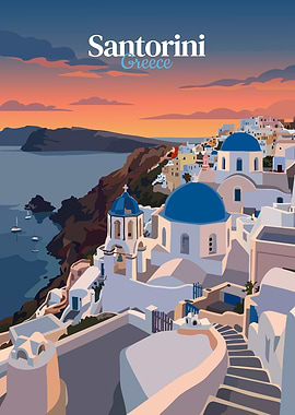 Santorini Greece Travel Poster