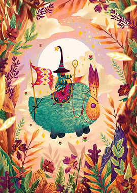 Whimsical Wizard on Fluffy Creature