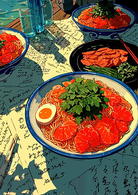 Noodle Bowls with Mandarin and Egg