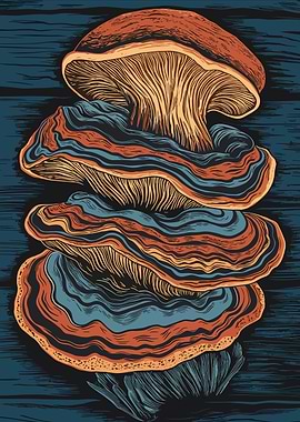 Stacked Turkey Tail Mushrooms Illustration