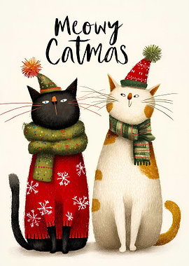 Meowy Catmas: Festive Feline Illustration