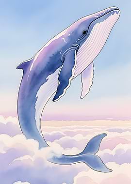 Whale in the Sky Watercolor