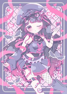Anime Girl with Bat Wings and Hearts