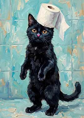 Black Cat with Toilet Paper Hat