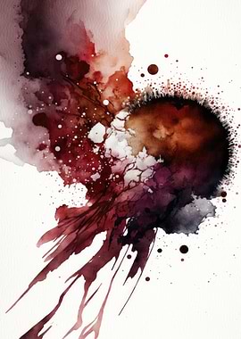 Abstract Watercolor Splash in Red and Black on White Background