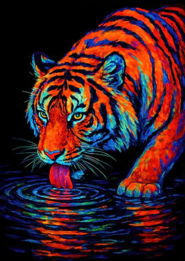 Vivid Tiger at Water's Edge
