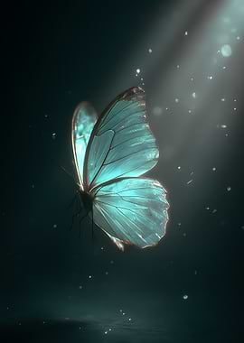 Turquoise Butterfly in Dark Ambiance