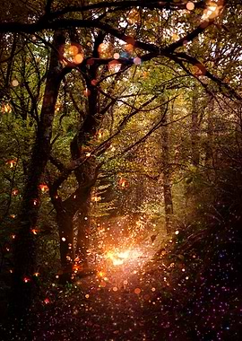 Enchanted Forest Path with Magical Lights