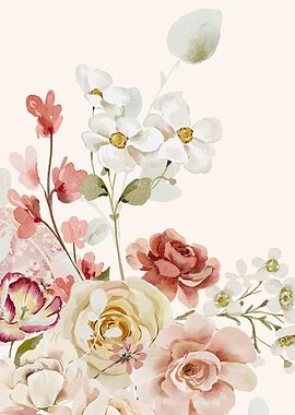 Watercolor Floral Arrangement on Cream Background