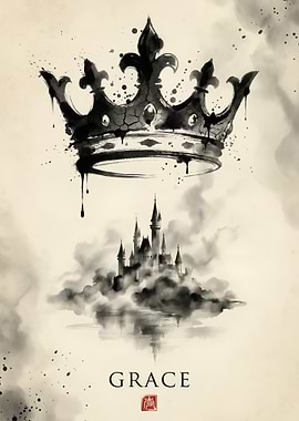 Grace: Crown and Castle Ink Painting